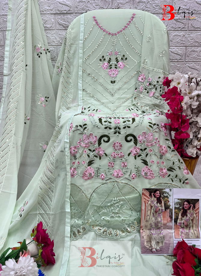 B 67 By Bilqis Embroidery Georgette Pakistani Suits Wholesale Market In Surat
